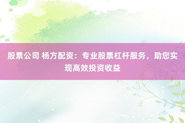 股票公司 杨方配资：专业股票杠杆服务，助您实现高效投资收益
