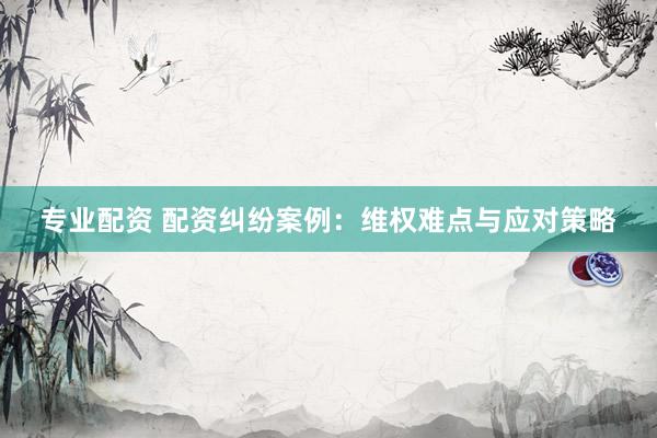 专业配资 配资纠纷案例：维权难点与应对策略