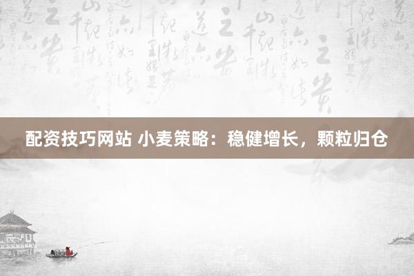 配资技巧网站 小麦策略：稳健增长，颗粒归仓