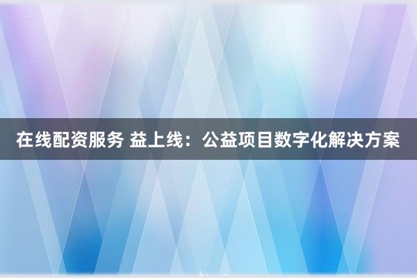 在线配资服务 益上线:公益项目数字化解决方案