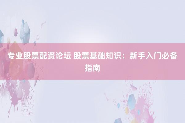 专业股票配资论坛 股票基础知识：新手入门必备指南